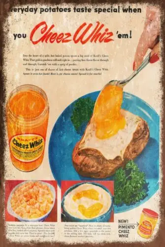 Cheez Whiz Advert Aged Look Vintage Retro Style Metal Sign, Kraft Cheese sign