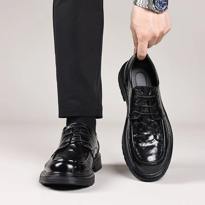 Height Increasing Platform Round Toe Loafers Leather Shoes for Men Retro High Quality Fashion  Trend on Sale Man Casual Shoe