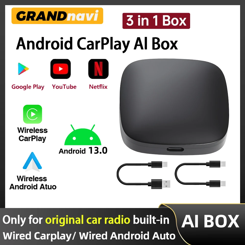 Carplay AI Box Wireless Android Auto Smart TV Box Android 13 For Youtube Netflix For Toyota Mazda Hyundai GMC Ford MG VW Kia