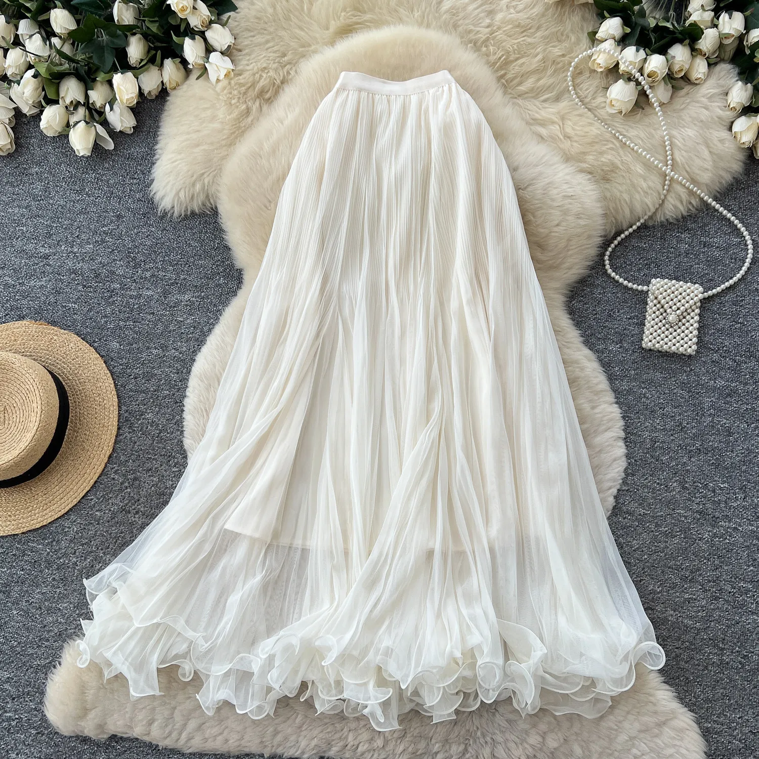 Skirts Women Mid Length Skirt A Line Elastic Waist Slim Fit Casual Solid Pleated Elegant Splice Y2k Streetwear Work 2026