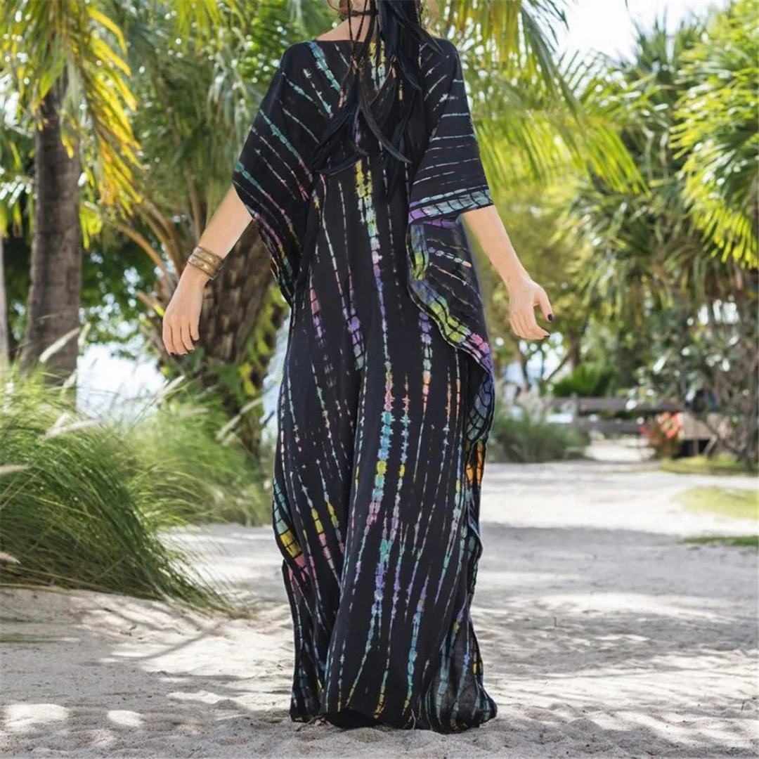30 Farben, V-Ausschnitt, bedrucktes, farbenfrohes Batik-Tunika-Strandkleid, Strandkleid, Strandmode, Damen, V4477 – Detail 27