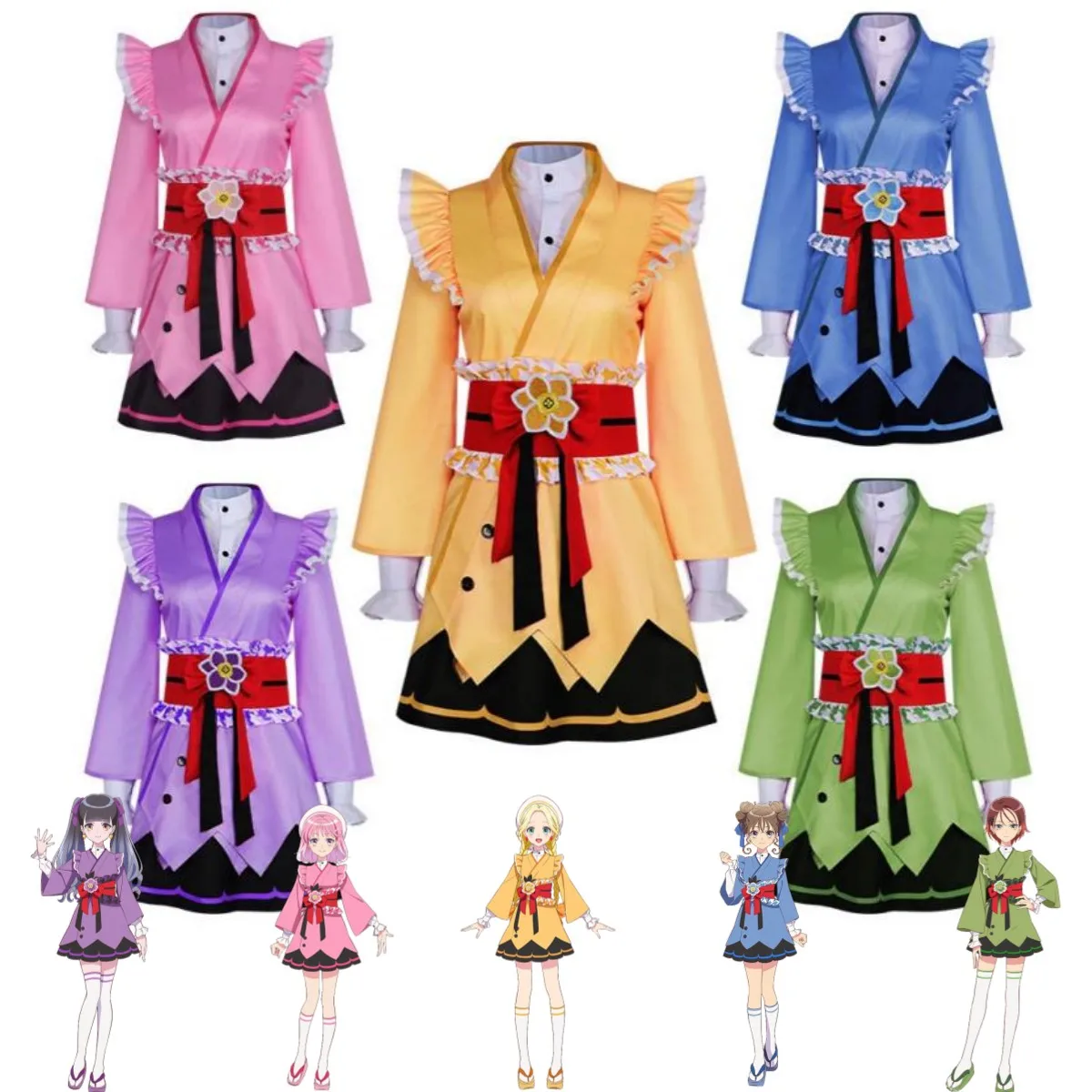

Anime Maebashi Witches Akagi Yuina Uzumaki Mai Kitahara Kyoka Azusa Niisato Mitsumata Choko Cosplay Costume Kimono Lolita Skirt