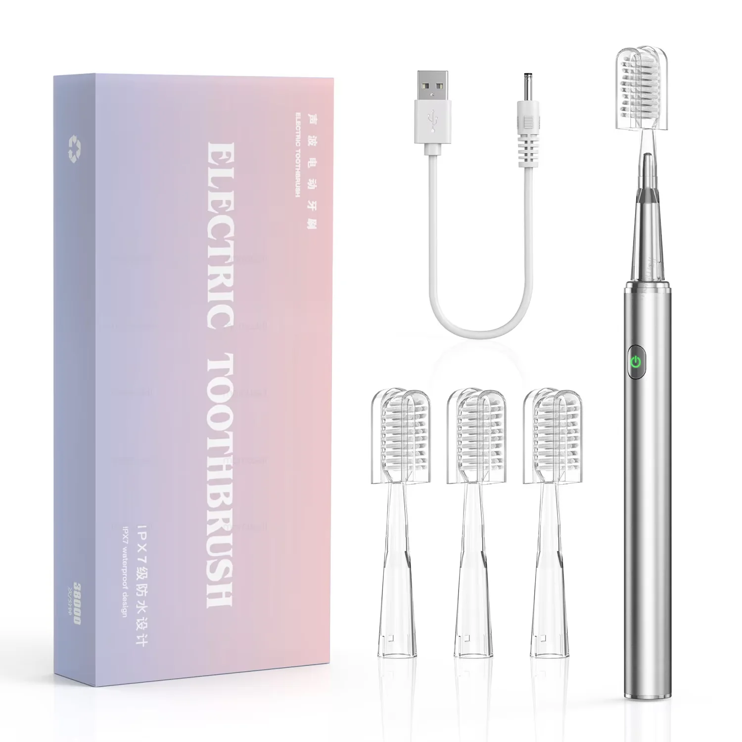 

Electric Toothbrush Mental Thin Brush Body Specially for Women Pure Wisdom Beauty Soft DuPont Bristle, 4 brush heads Waterproof