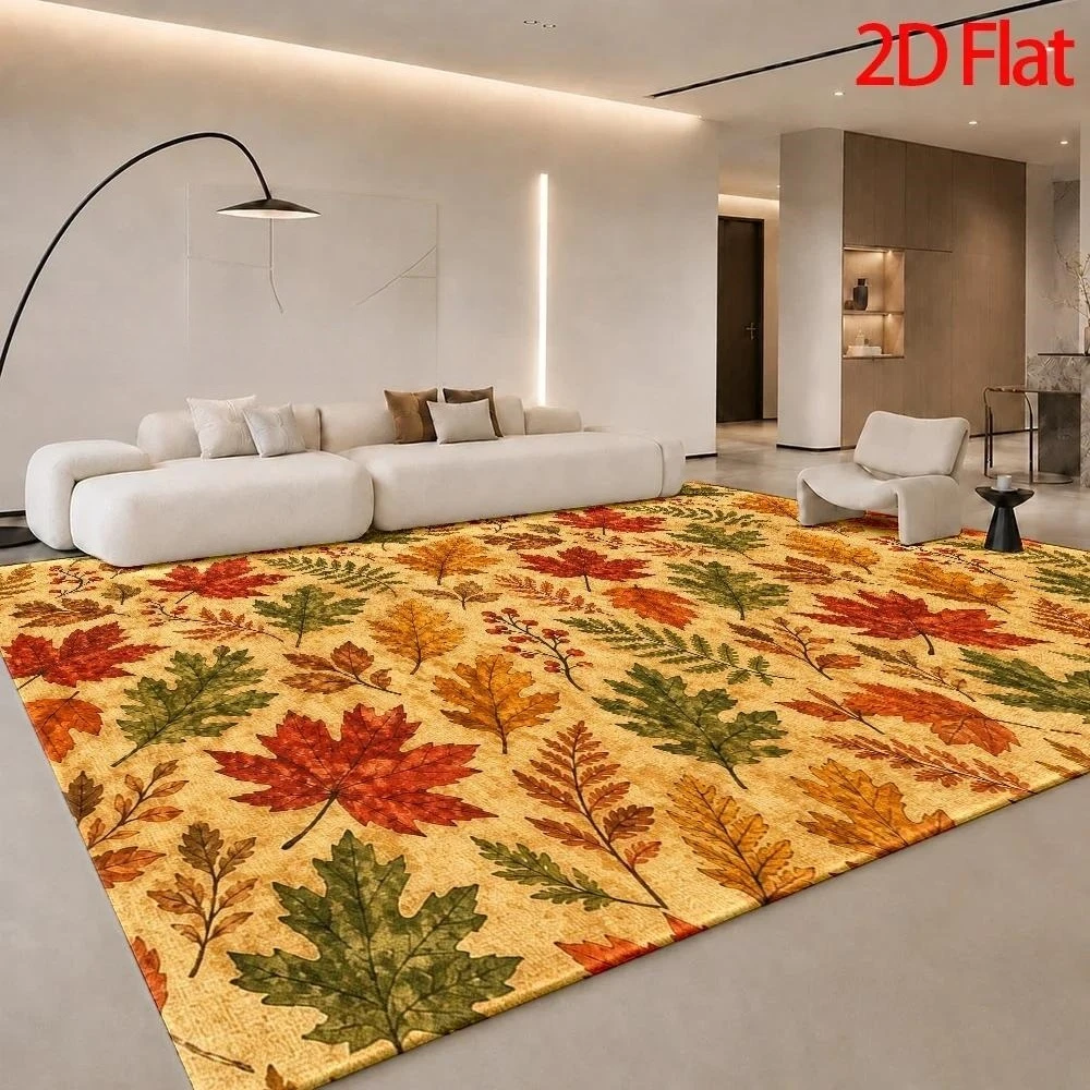 Autumn Maple Leaf Rectangle Area Rug, Fall Season Foliage Printed Floor Carpet, Warm Harvest Living Room Indoor Home Decor