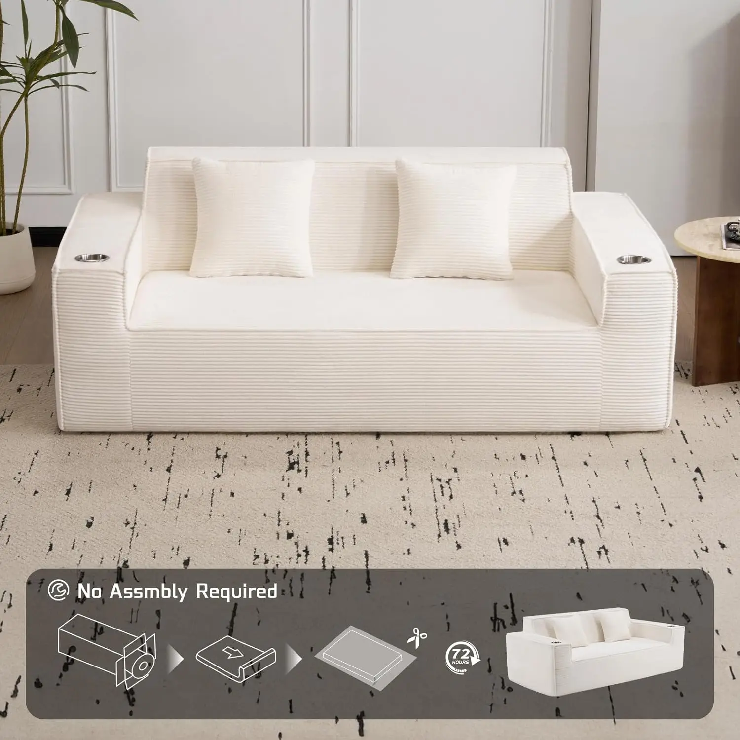 Sofá loveseat em nuvem de 75 '', sofá desossado com suporte para copos, sem necessidade de montagem, confortável, assento profundo, sofá de veludo