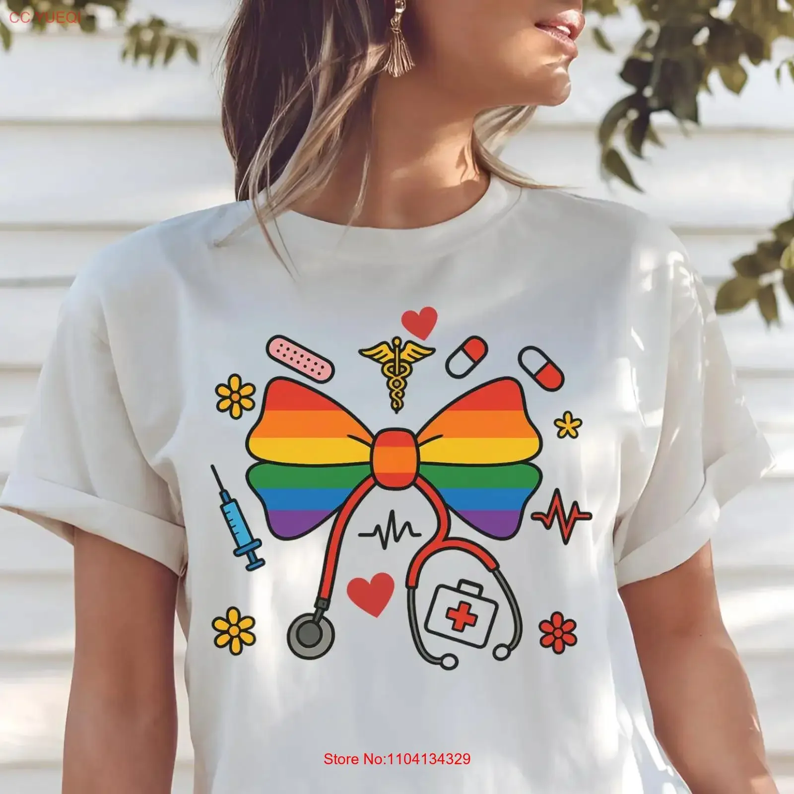 Rainbow Bow Pride Stethoscope T Shirt for Nurses Doctors Healthcare Workers LGBTQ Inclusive Medical Month vintage Washed homme