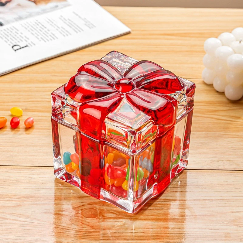 Vintage Crystal Glass Bowknot Candy Jar with Lid Large Cute European Style Home Decor Storage Jar for Sweets Dried Fruits