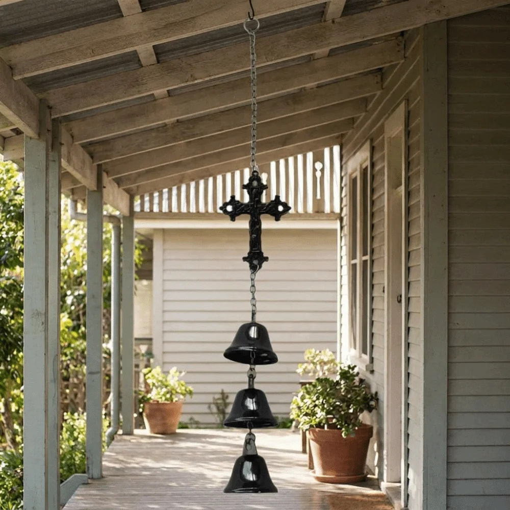 Funny Retro Halloween Wind Chime Gothic Fantasy Spider Web Wind Chime Triple Bell Fade Resistant Cross Pendant Yard