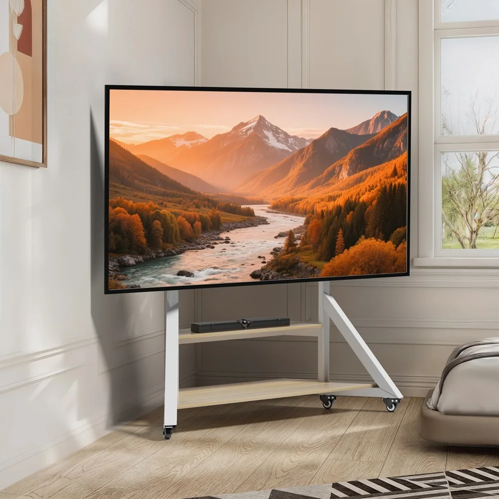 Height Adjustable Rolling Floor TV Stand Heavy Duty Television Bracket with Shelves for 65-100 Inches