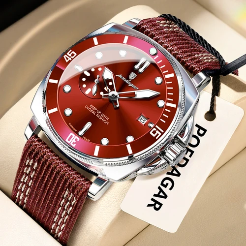 Imagen 2 del producto Reloj POEDAGAR de lujo a la moda para hombre, relojes deportivos luminosos resistentes al agua con fecha para hombre, Reloj de cuarzo de cuero y nailon para hombre de negocios