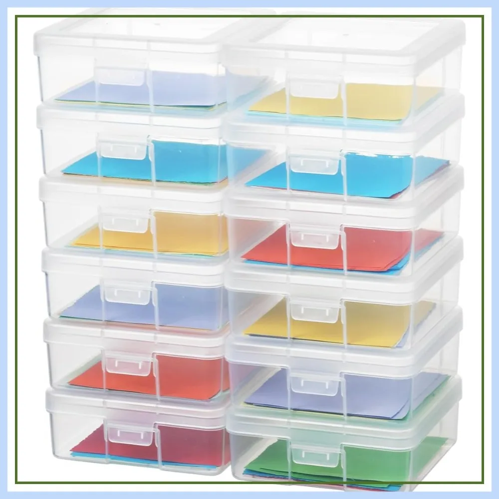 

12 Pack Small Clear Plastic Storage Containers with Lids, Stackable Bins for Organizing Pencil Box, Bead, Cookie Cutter, Board Game