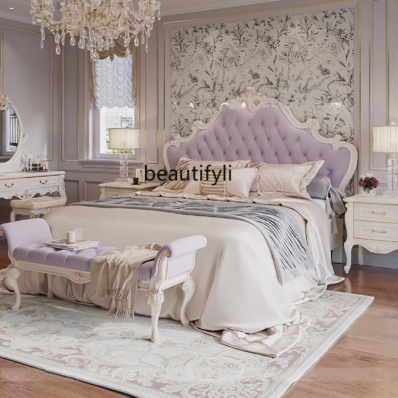 

French Entry Lux 1.8 M Solid Wood Double Bed Master Bedroom Combination European Simple Villa Luxury Carved Bed