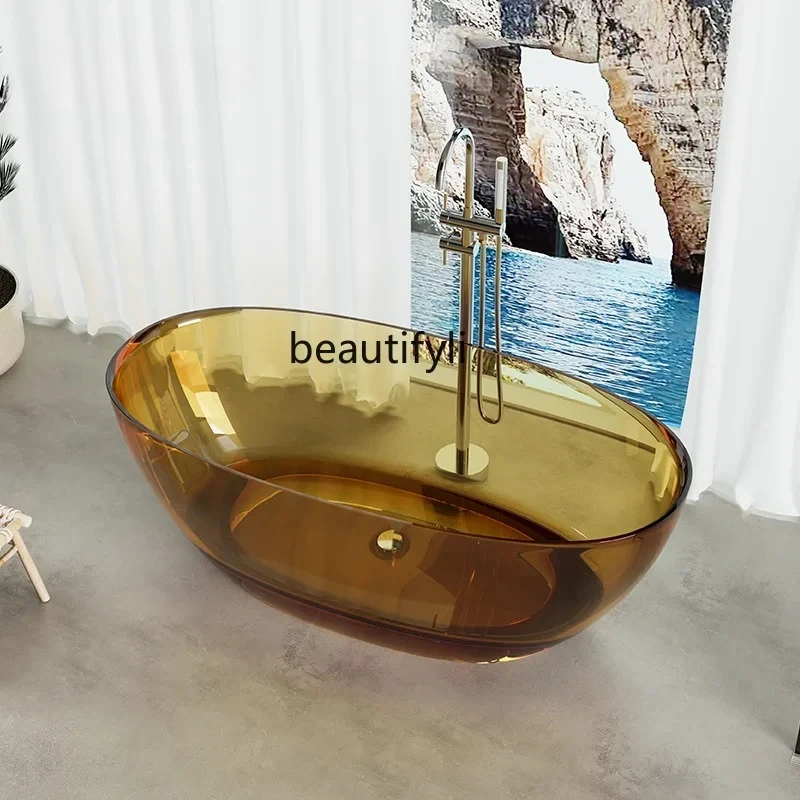 

Transparent Bathtub Hotel B & B Personalized Color Resin Crystal Thin Edge Artificial Stone Bathtub