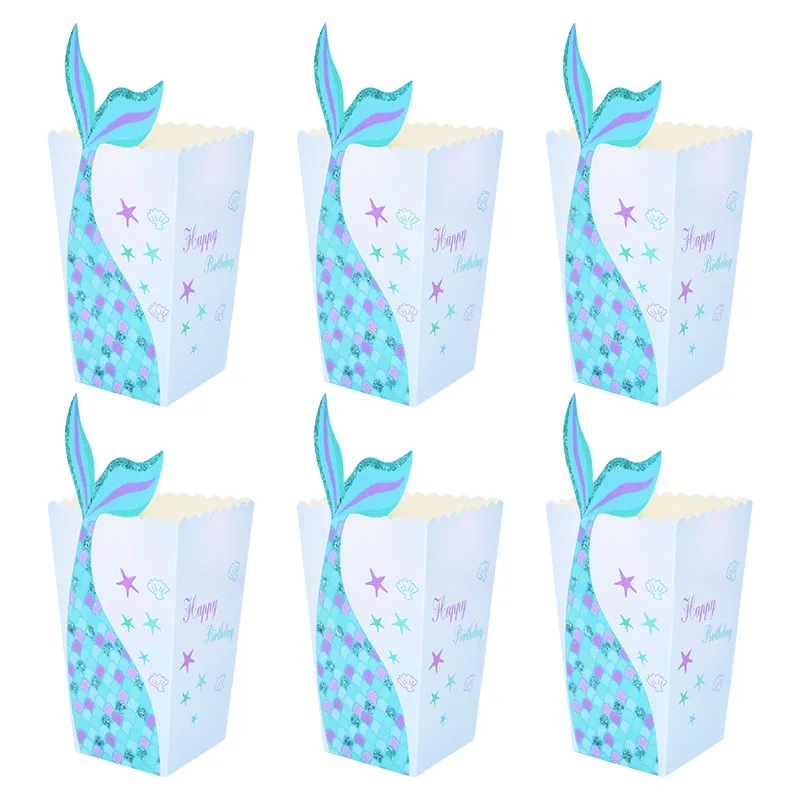 10Pcs Mermaid Tail Popcorn Boxes for Birthday Parties
