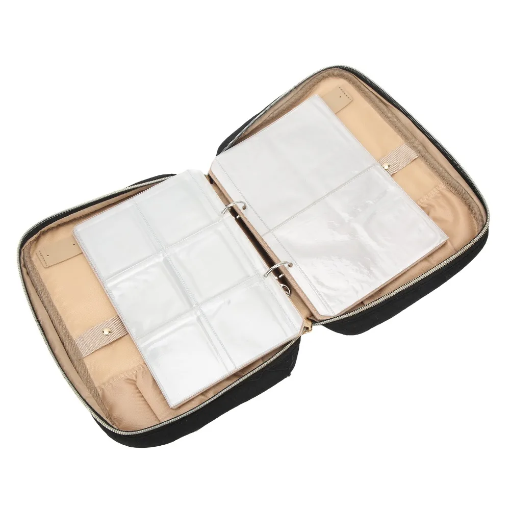 

Portable Travel Jewelry Organizer Clear Binder Bags Black Jewelry Storage Roll Peachskin polyester Jewelry Storage Bag