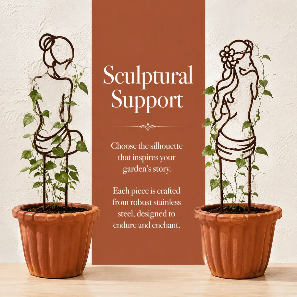 Girl Shaped Plant Support Pile Stainless Steel Greenhouse Arrangement Anti Lodging Stakes Grow Support Bonsai Fixed Rod