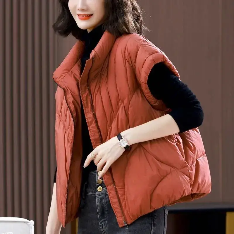 

Хлопковый жилет 2024, весна и осень, новый стиль, модный жилет с воротником-стойкой, теплый жилет, куртка для женщин