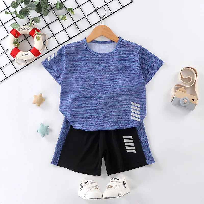 Boys Girls Short-sleeved Suit Running Sportswear Casual Quick-drying Clothing Summer Clothing T-shirt Shorts Two-piece Set