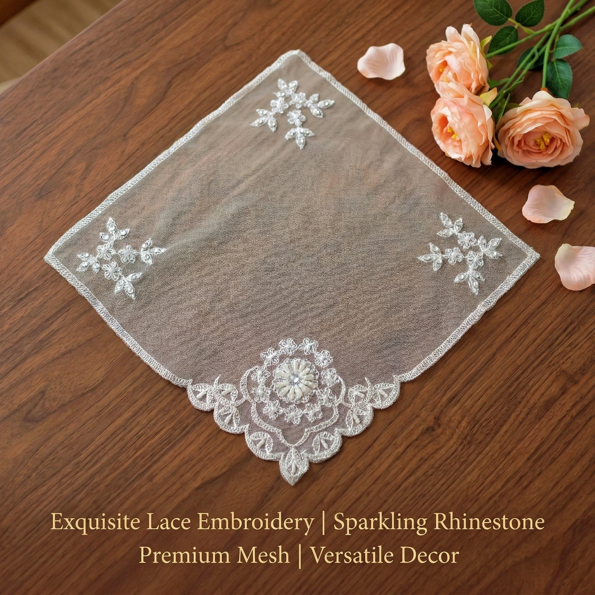 4pcs Square Placemat Independent Breakfast Mat Lace Napkin Wedding Placemat Set Cloth Glass Coaster Wedding Decoration Reception