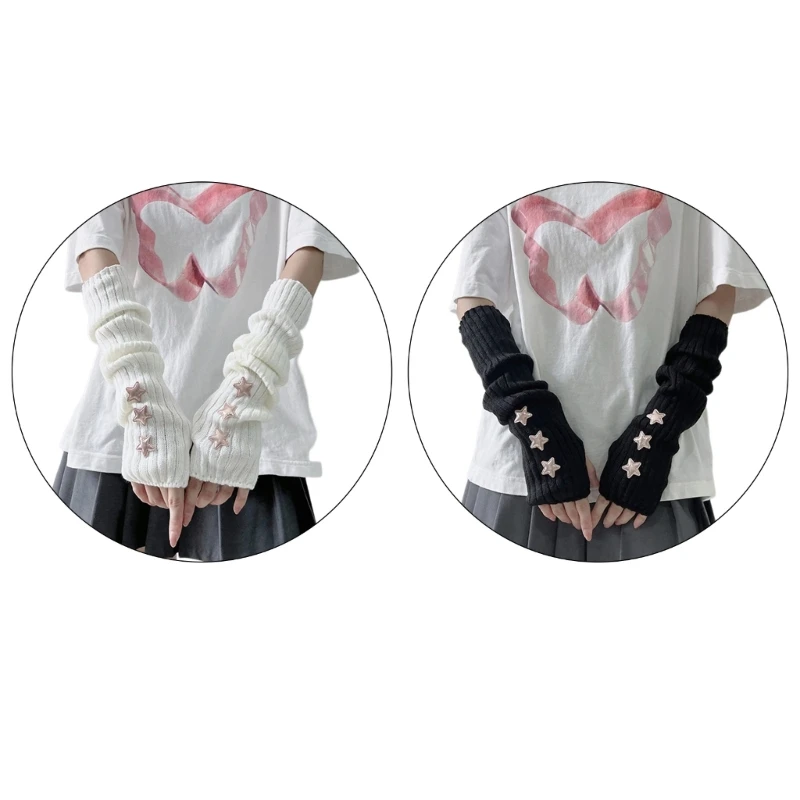 

2000s Japanese Dancing Arm Sleeves Anime Costume Fingerless Arm Cover Long Sleeves JK Girls Knitted Star Pattern Arm Sleeves