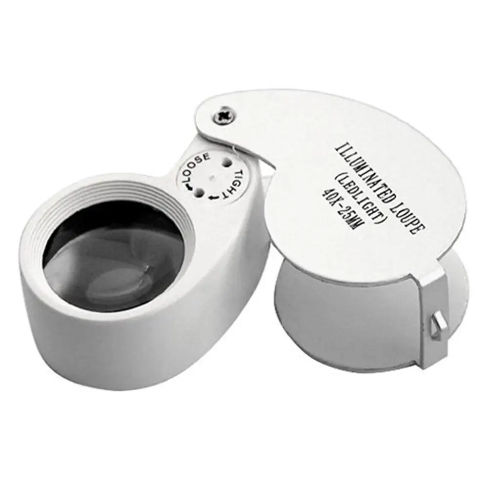 

Portable Folding 40 5mm Metal White LED Illuminated Loupe Jewelry Magnifier Glass (Silver)