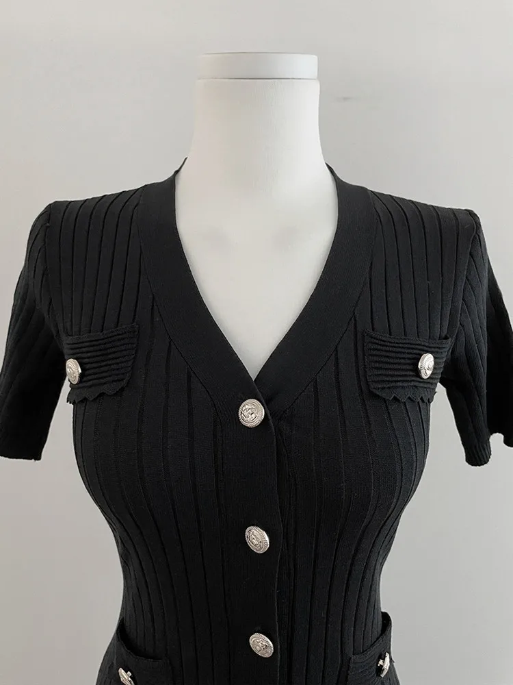 

Женское платье в корейском стиле с рюшами, элегантное повседневное платье с длинным рукавом, летнее женское вязаное черное облегающее платье миди