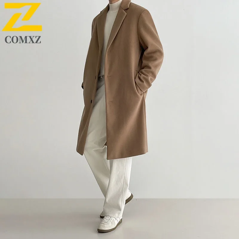 

COMXZ Mens Wool Overcoat Fashion Classics Turndown Collar Working Woolen Coat Casual Autumn Winter Windproof Sports Outerwear