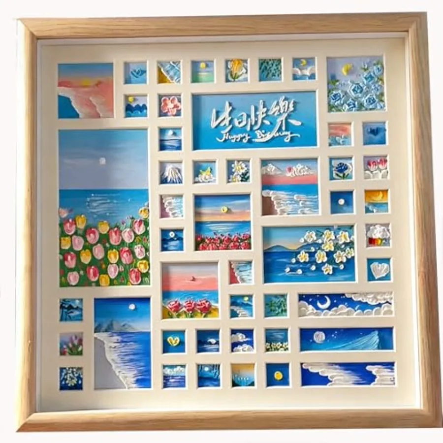 

DIY Oil Pastel Grid Painting Kit with Solid Wood Frame and 5 Spare Papers - Beginner Friendly, Versatile Wall and Tabletop Deco