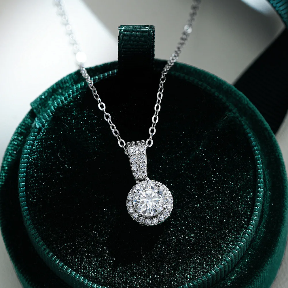 قلادة ذهب عيار 18 قيراط، قلادة مويسانيتي 1 قيراط، حقيبة دائرية عصرية للنساء، قلادة بلاتينية جديدة PT950، سلسلة الترقوة