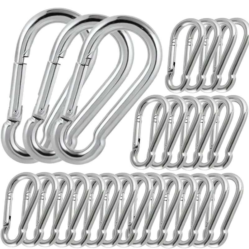 10pcs Silver Arabiner Keychain Stainless Steel D-ring Buckle Spring Carabiner Snap Hook Clip Keychains Outdoor Camping Key-Lock