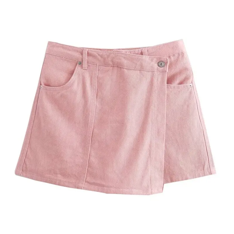 

Summer 2024 Women's ort Cotton Denim irt Turn-down Collar ort Sve Mid-Waist Skirt Faion Set Pure Cotton Denim