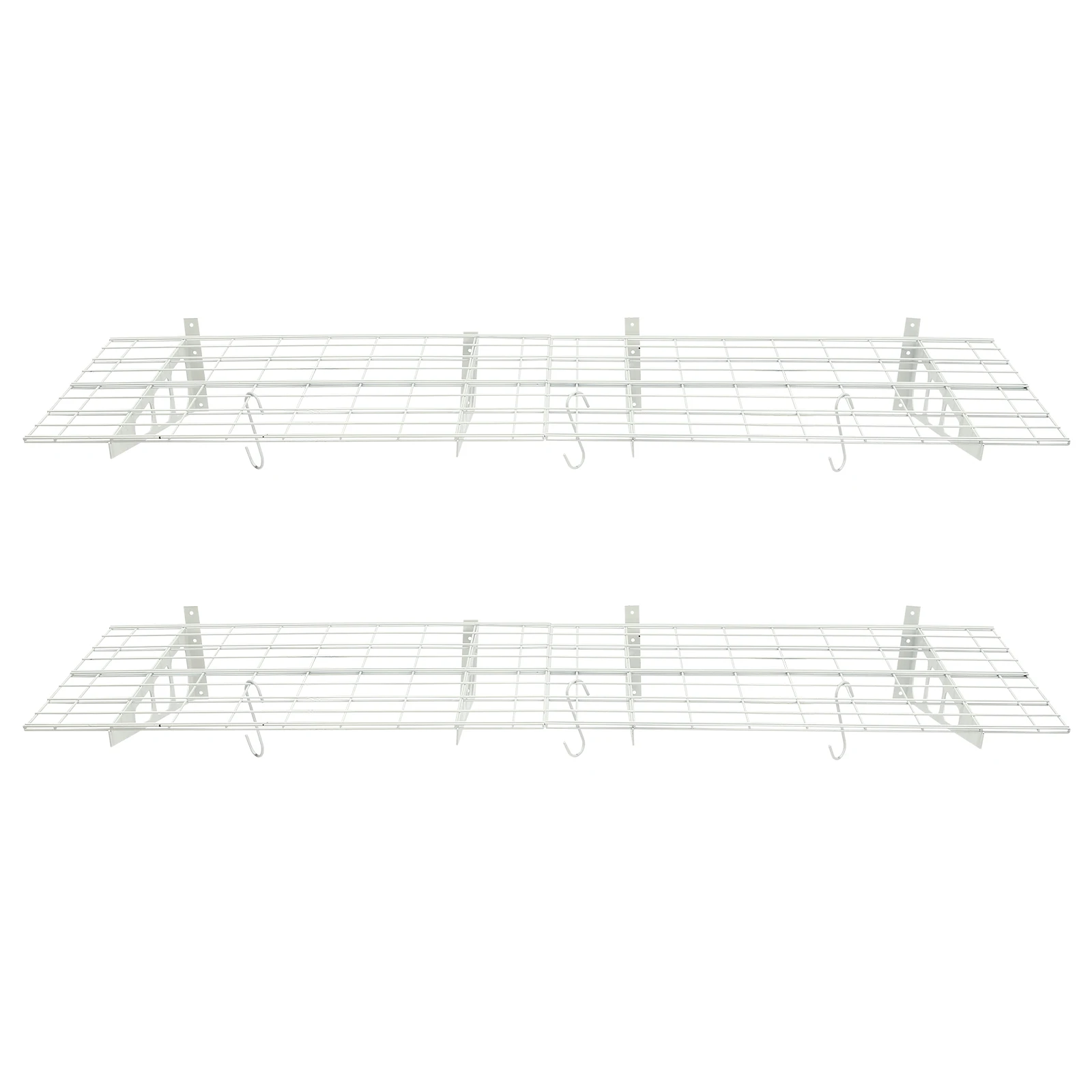 

Garage Wall Shelf 2-Pack 72x24in Steel Wire, 400lbs Load, 6 Hooks, Adjustable Brackets, Ventilated Grid, White