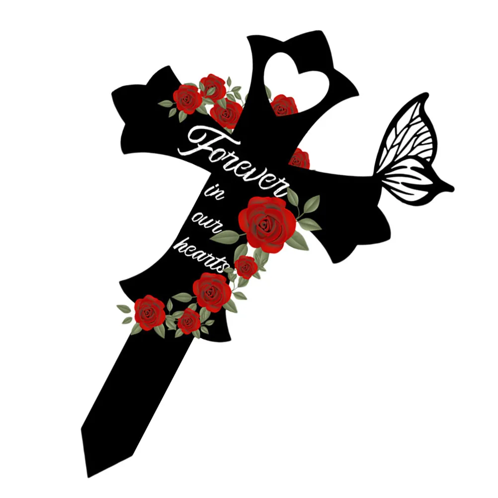 Metal Cross Garden Stake Cemetery Memorial Cross Stake Grave Marker Outdoor Grave Decoration Graves Cemetery Decorations