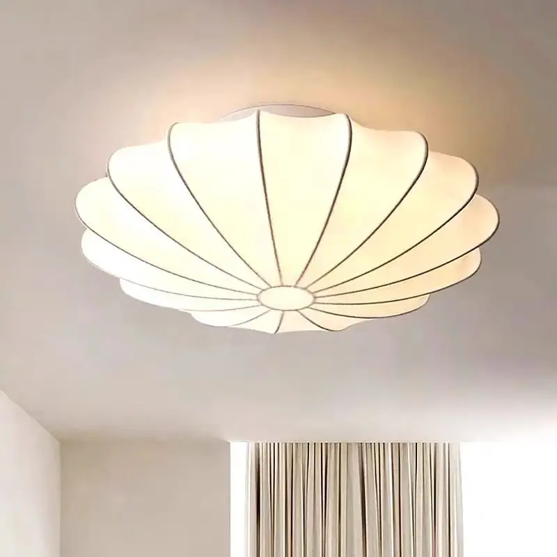 Nordic Wabi Sabi Silk Ceiling Lamps Creative Round Living Room Bar Home Decor Lighting Bedroom Ceiling Light Led Lustre Fixtures