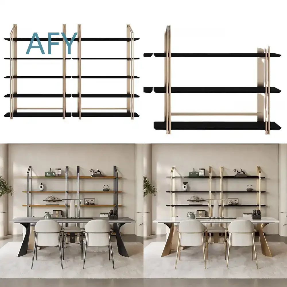 Modern Stainless Steel Floor to Ceiling Bookshelf for Office Partition Bookcase Creative Shelf Light Luxury Bogu Shelf Nordic