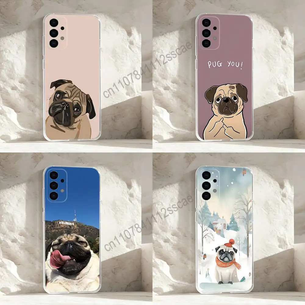 

Cute Pug Dog Phone Case For Samsung S30,S25,S24,S23,S21,S22,S20,S10,5G,FE,lite,PIus,Ultra Transparent Cover