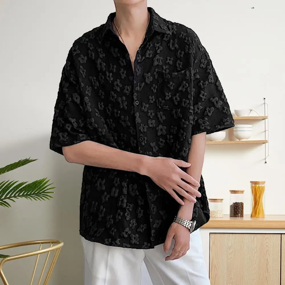 

Men's Short-sleeved Shirt Lapel T-shirt Floral Vintage Style Loose Casual Men's T-shirt