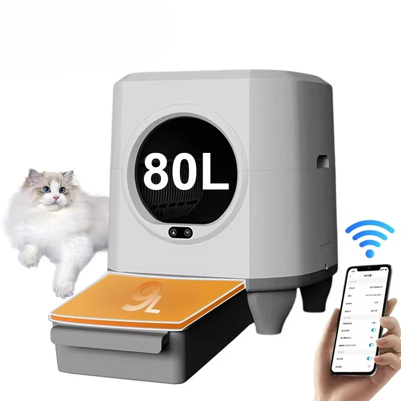 

Self-cleaning Low-noise Automatic cat Litter Box Controlled by APP, 80L Large-capacity Smart cat Litter Box Self-cleaning
