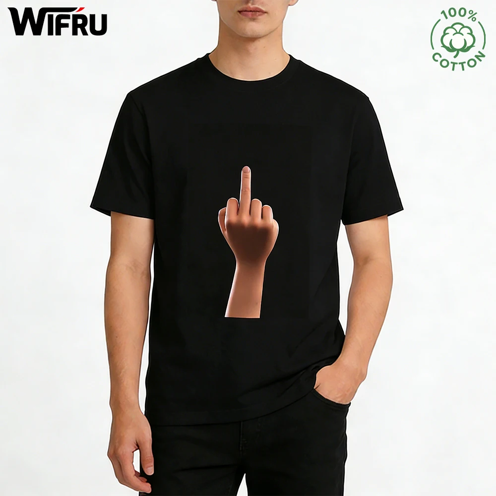 

Finger Fashion Personality Popular Black Tees Skin-friendly Pure Natural Cotton T-shirt Streetwear Daily Versatile Short Sleeves