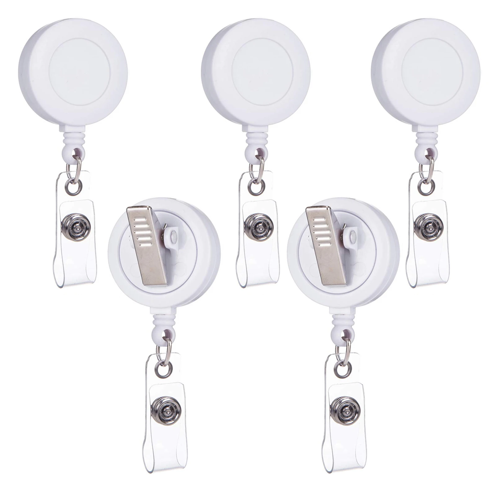 5er-Pack Ausweisrollen, einziehbar, mit drehbarer Krokodilklemme, einziehbare Ausweishalterrollen, Multitool-Karabiner-Schlüsselanhänger – Detail 6