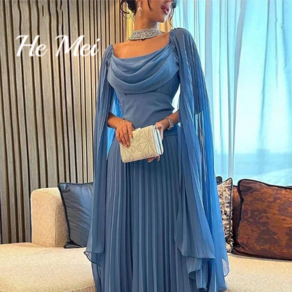 He Mei Elegant Formal Occasion Dress For Women Floor Length Scoop Collar Evening Gowns A Line Chiffon Prom Dresses فساتين السهرة