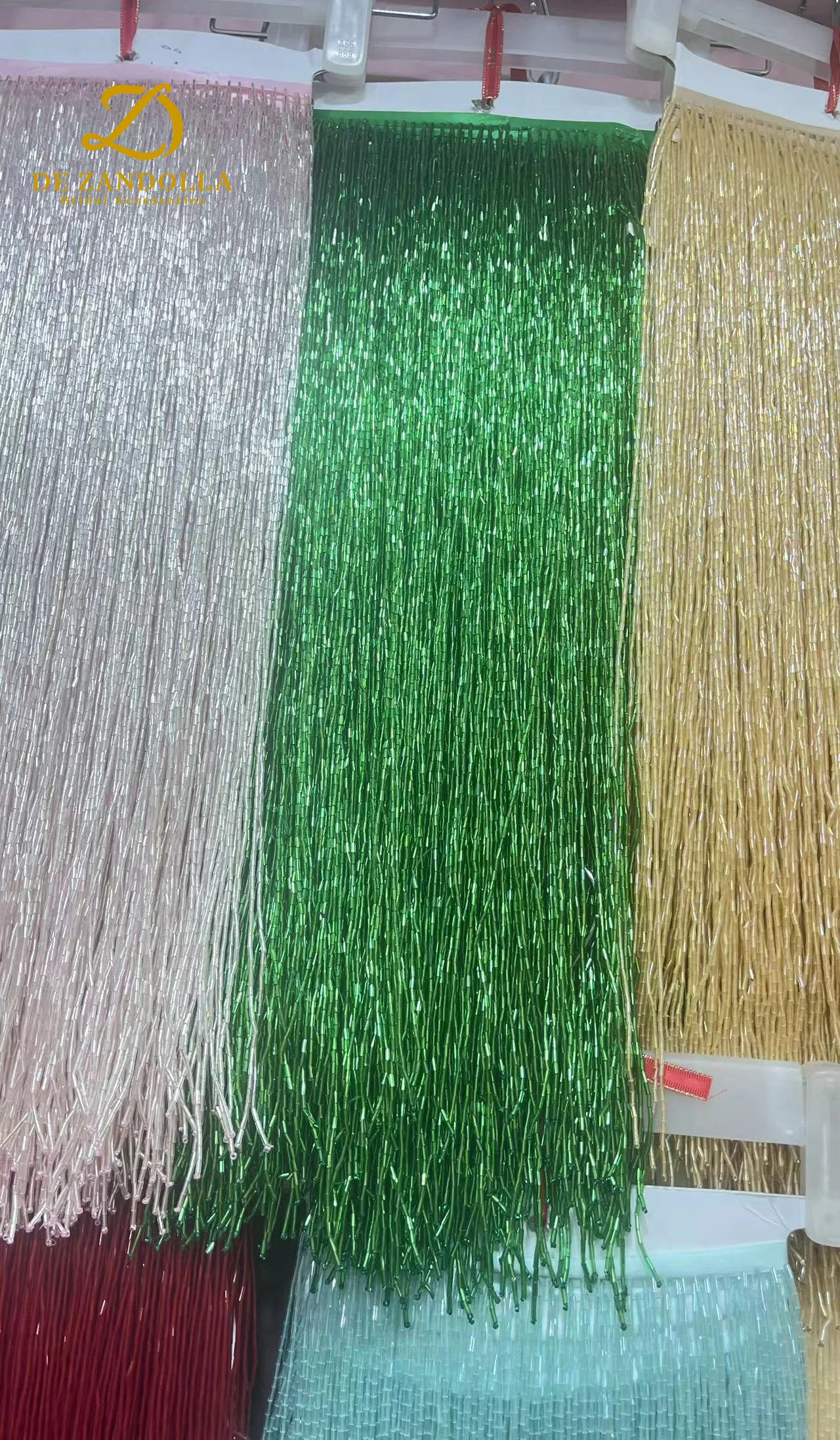 50cm length Silver Green Luxury fringe tassels with beads Sewing ribbon trim for bridal evening gowns, curtain decorations 5