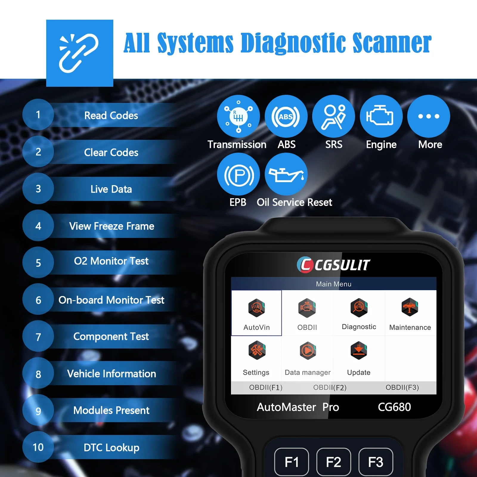 CGSULIT CG680 Free Update Lifetime Full System Car Mechanic Reader Diagnostic Tool for All Cars Scanner