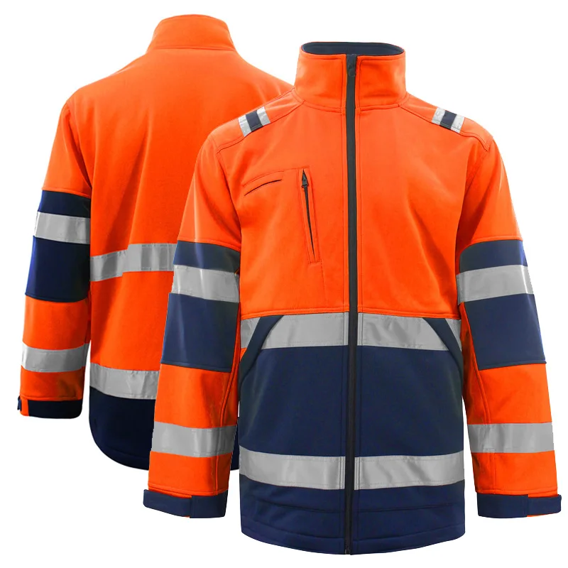 

Men High Visibility Men's Softshell Fleece Orange Jacket With Reflective Stripes Reflective Jacket Workwear