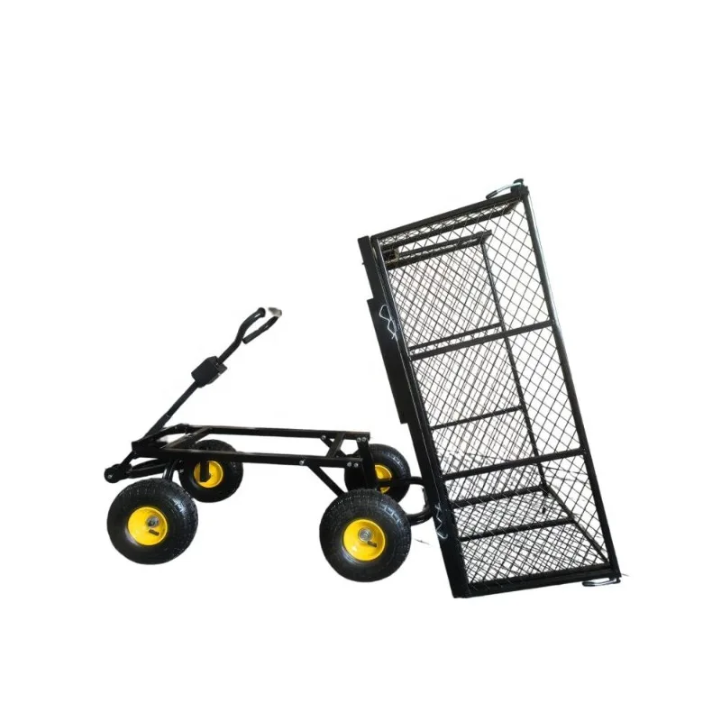 Oversized Steel Dump Garden Carts Heavy Duty Pullable Utility Garden Wagon Carts With Removable Sides and 10 Inch Wheels