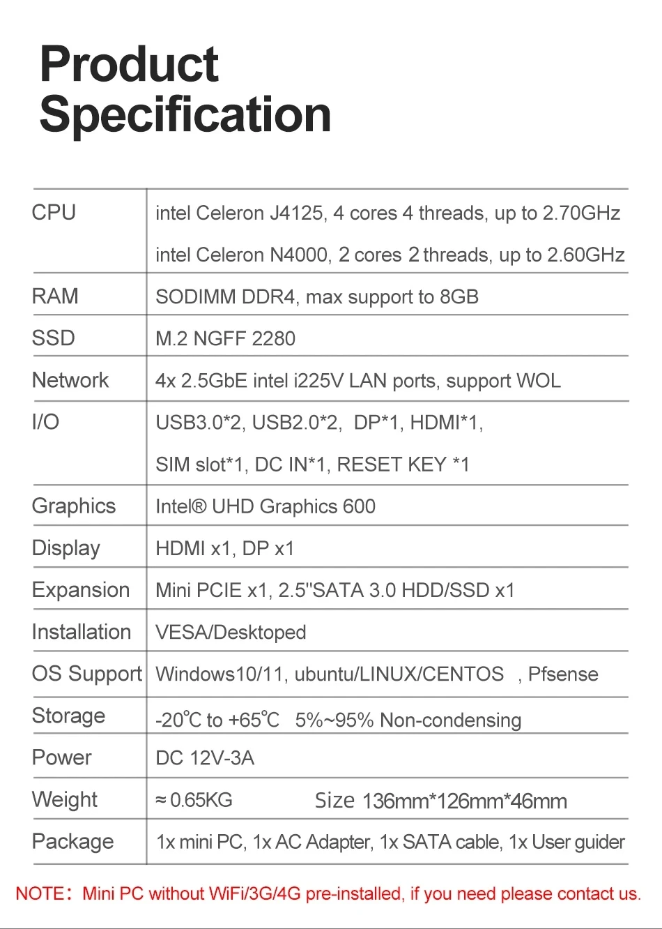 Industri Mini PC Celeron N4000 Prosesor DDR4 M.2 SSD 4x Intel i226V Ethernet HDMI DP Slot SIM mini-PCIe Ekspansi Win10 Linux