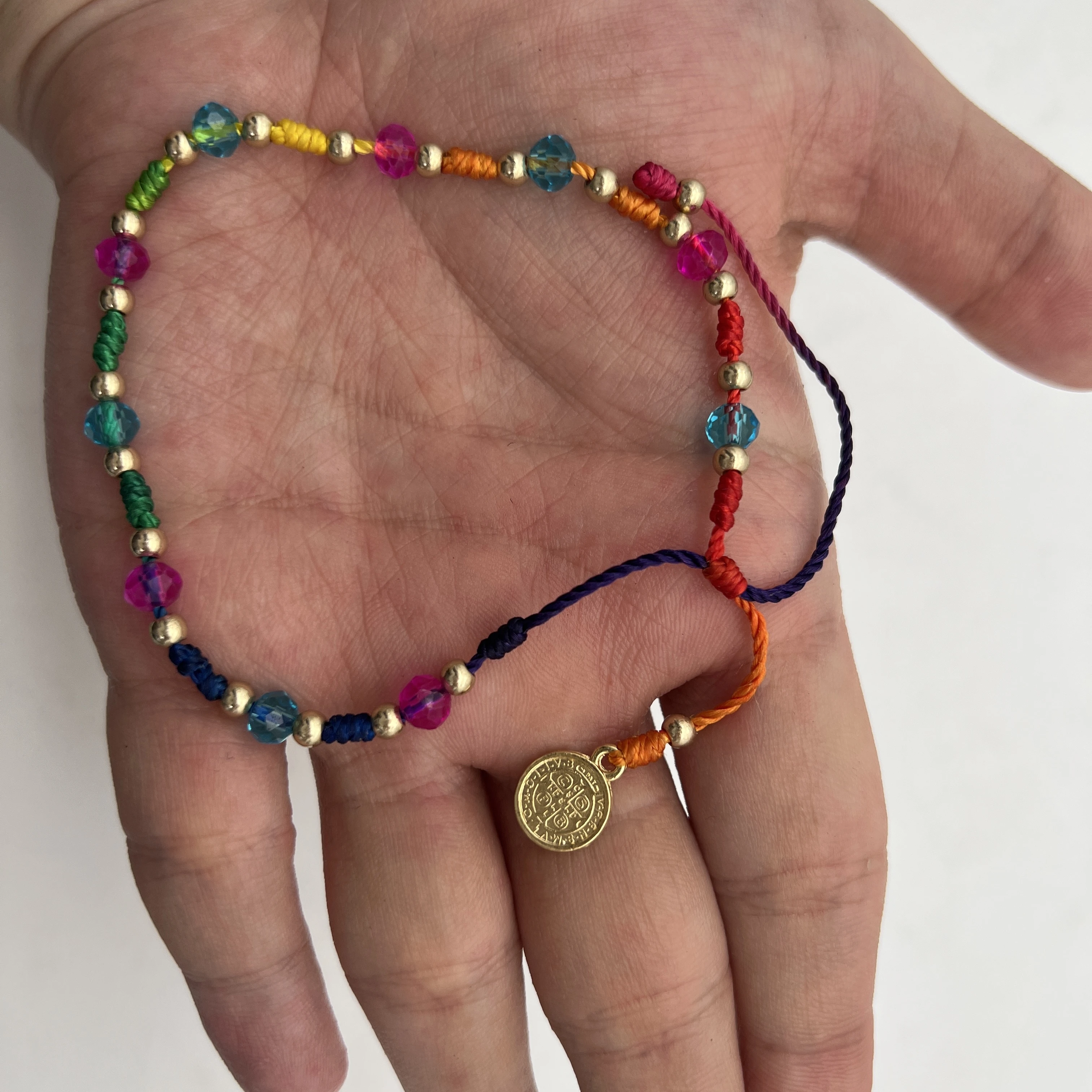 12PCS San Benito Bracelets Colorful Evil Eye Beads Elastic thread Catholicism Saint Benedict Medal Pendant Handmade Bracelet