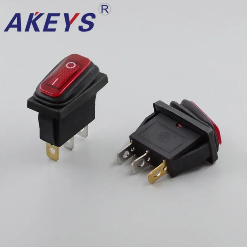 10 PCS KCD3-101FS-DV 3 pins 2 Position Waterproof (on)-off-on momentary rocker switch with red light