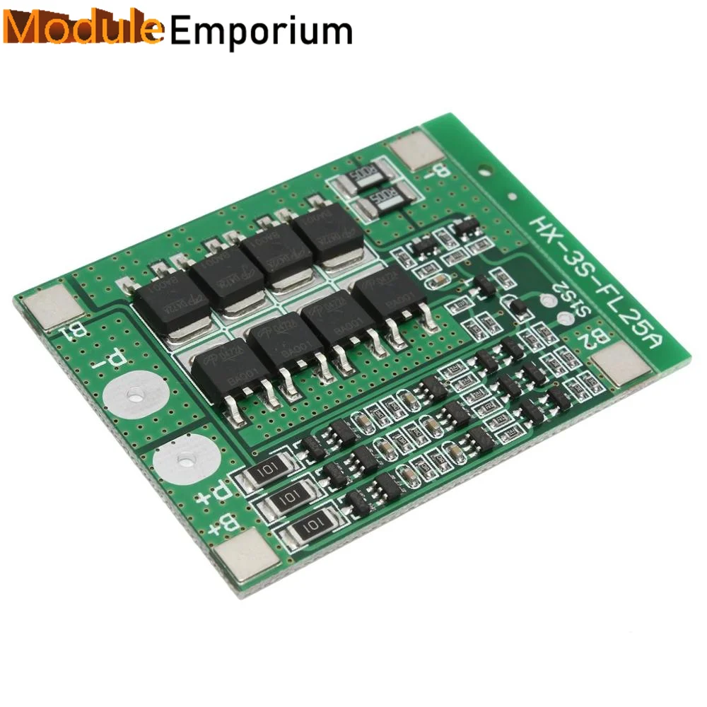 3S 12V18650 Lithium Battery Protection Board HX-3S-FL25A-A 11.1V-12.6V with Equalization 25A Over-Current Protection