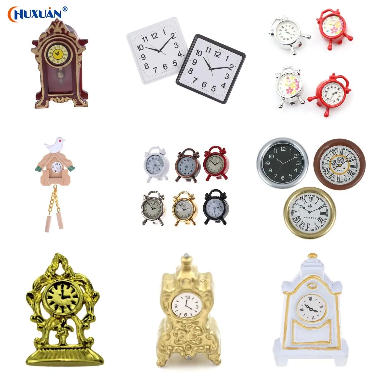 Dollhouse 1:12 Miniature Golden Clock Wall Clock Retro Pendulum Miniaturas Home Living Room Decor Accessories Toy